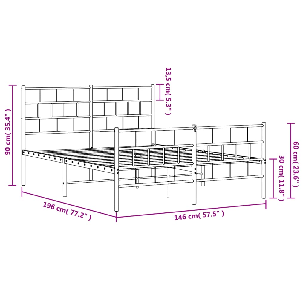 Metal Bed Frame without Mattress with Footboard White 140x190cm