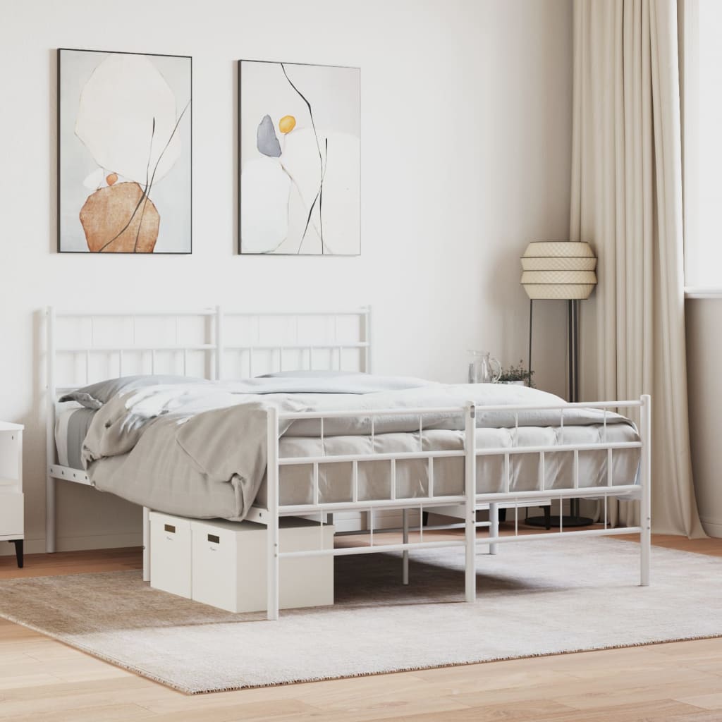 Metal Bed Frame without Mattress with Footboard White 140x190cm