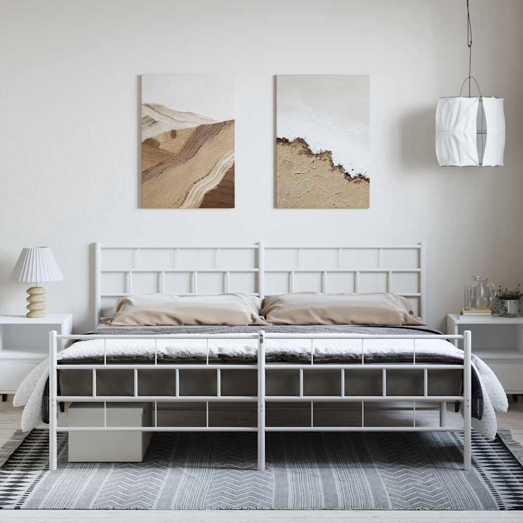 Metal Bed Frame without Mattress with Footboard White 183x213cm