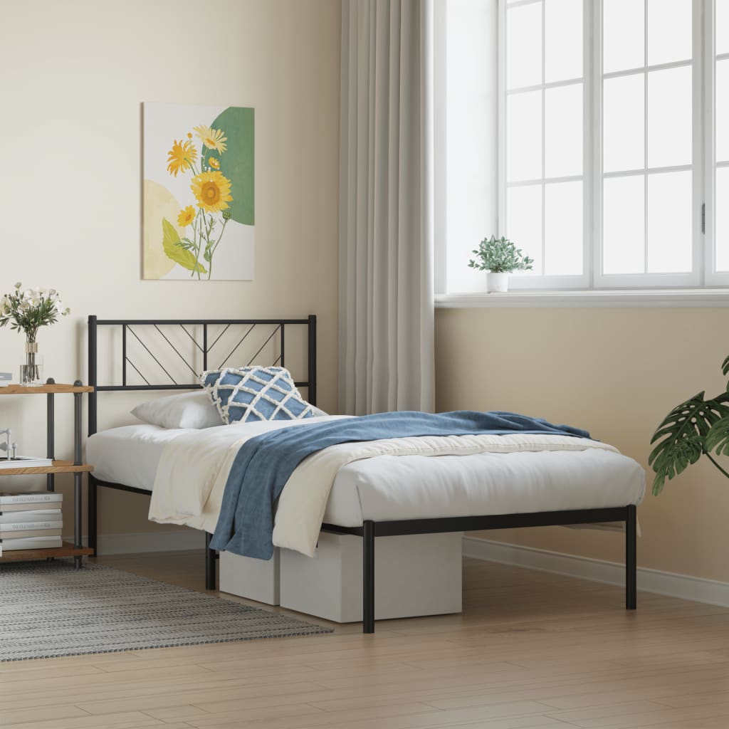Metal Bed Frame without Mattress with Headboard Black 90x190cm