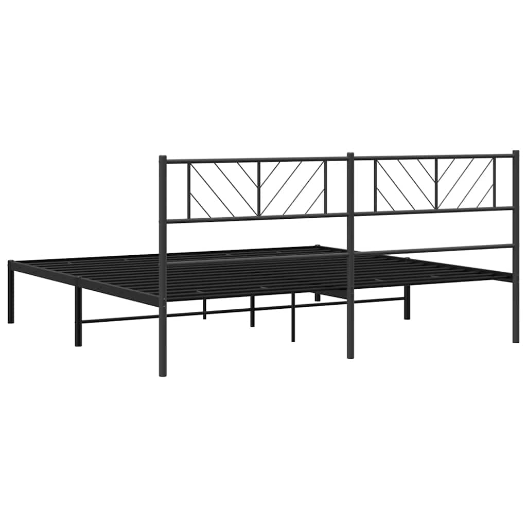 Metal Bed Frame without Mattress with Headboard Black 183x213cm