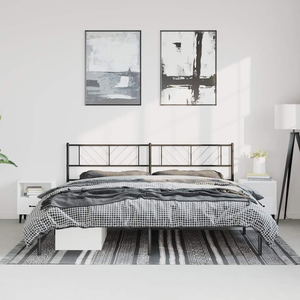 Metal Bed Frame without Mattress with Headboard Black 183x213cm