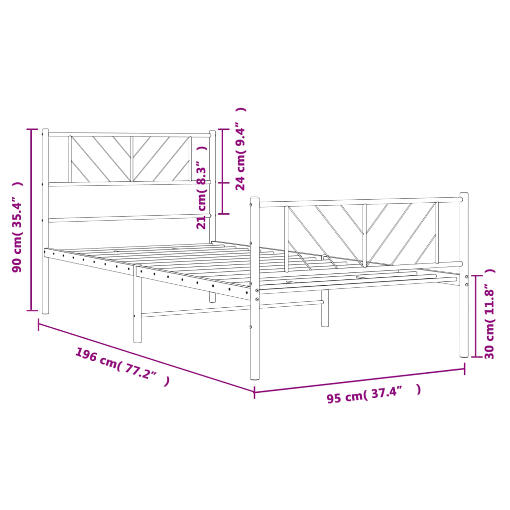 Metal Bed Frame without Mattress with Footboard Black 90x190cm