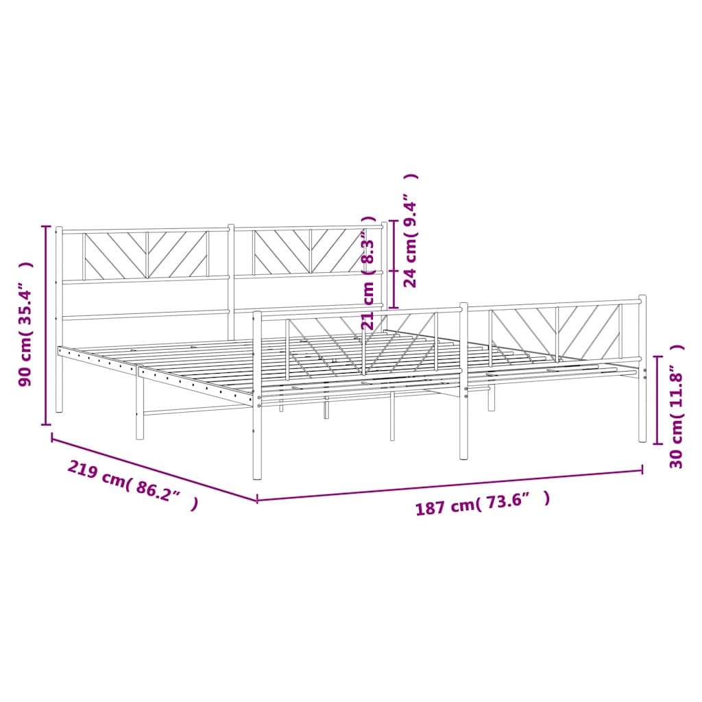 Metal Bed Frame without Mattress with Footboard Black 183x213cm
