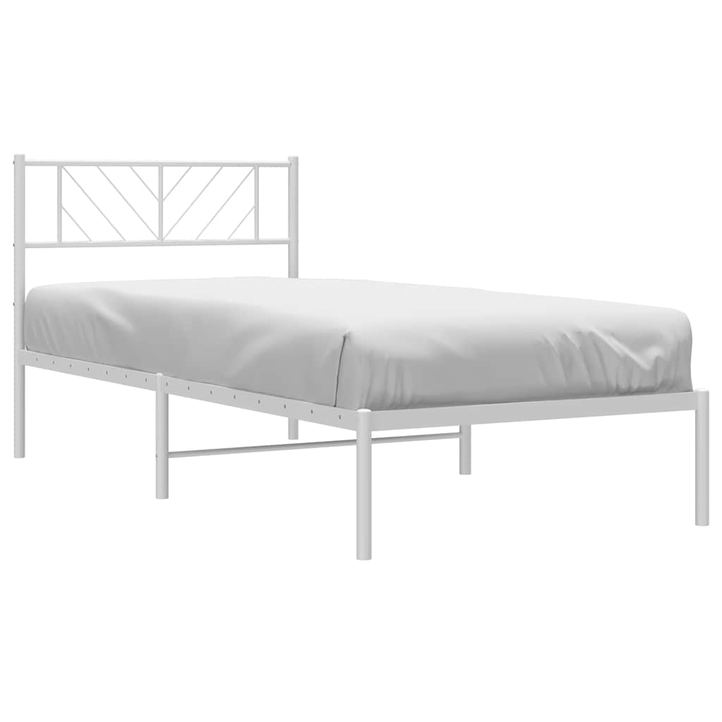 Metal Bed Frame without Mattress with Headboard White 100x190cm