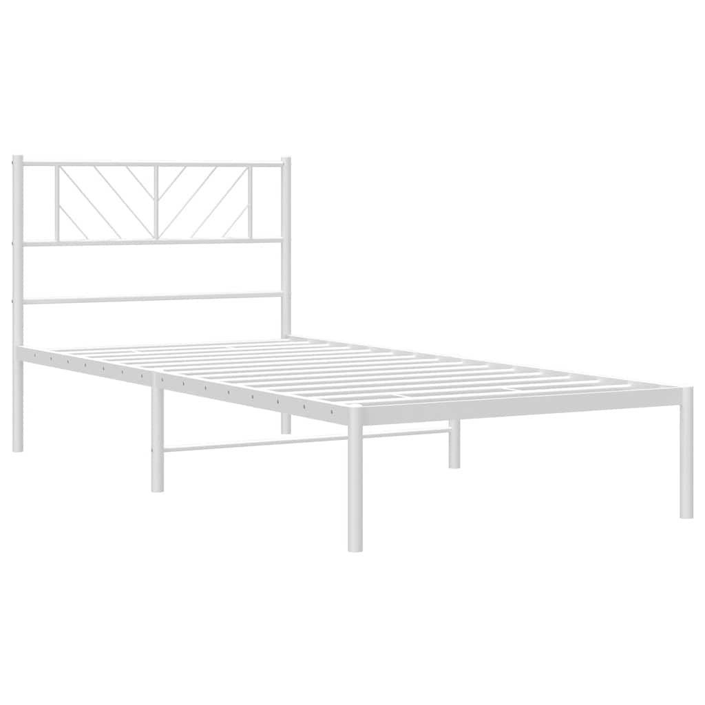 Metal Bed Frame without Mattress with Headboard White 100x190cm