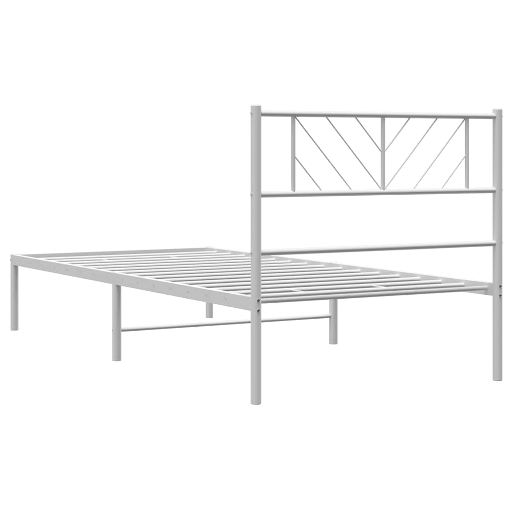 Metal Bed Frame without Mattress with Headboard White 100x190cm