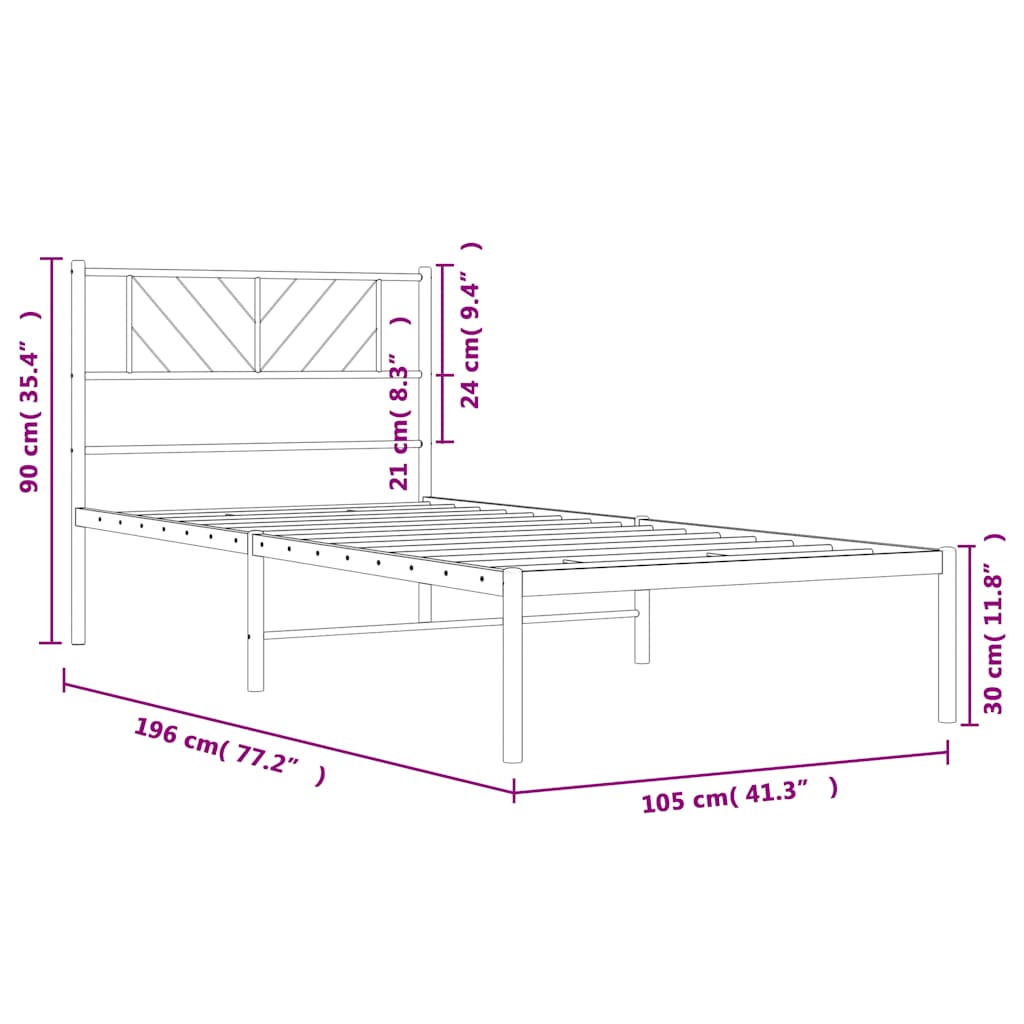 Metal Bed Frame without Mattress with Headboard White 100x190cm