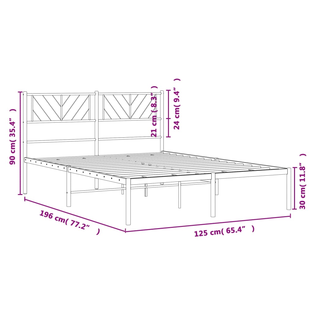 Metal Bed Frame without Mattress with Headboard White 120x190cm