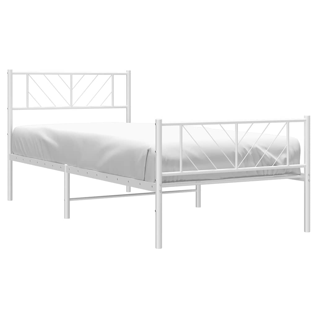 Metal Bed Frame without Mattress with Footboard White 100x200cm