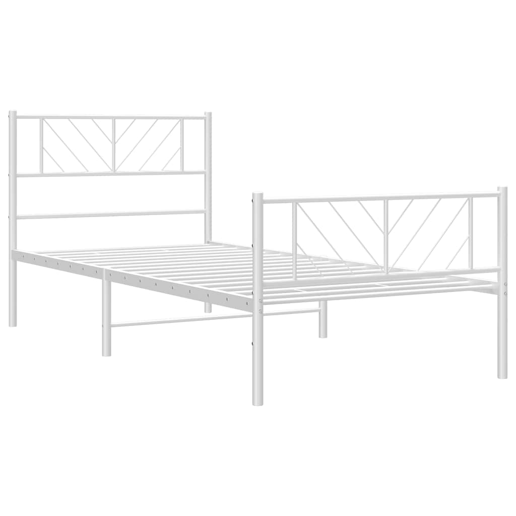 Metal Bed Frame without Mattress with Footboard White 100x200cm