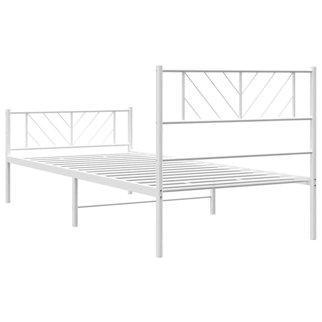 Metal Bed Frame without Mattress with Footboard White 100x200cm