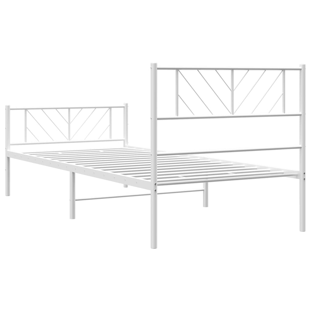 Metal Bed Frame without Mattress with Footboard White 107x203cm