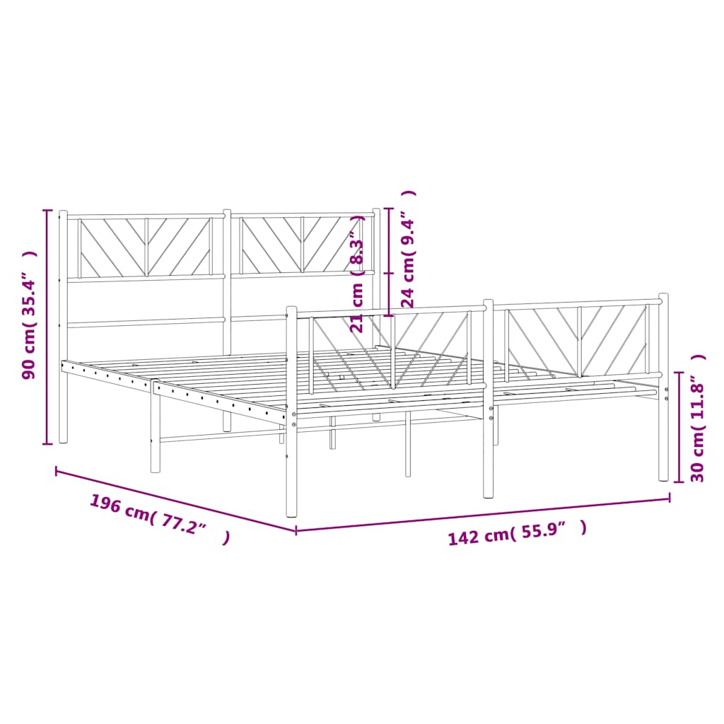Metal Bed Frame without Mattress with Footboard White 135x190cm