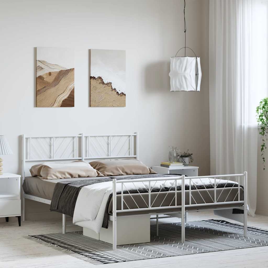 Metal Bed Frame without Mattress with Footboard White 150x200cm