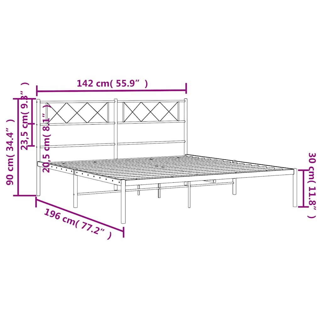 Metal Bed Frame without Mattress with Headboard Black 135x190cm