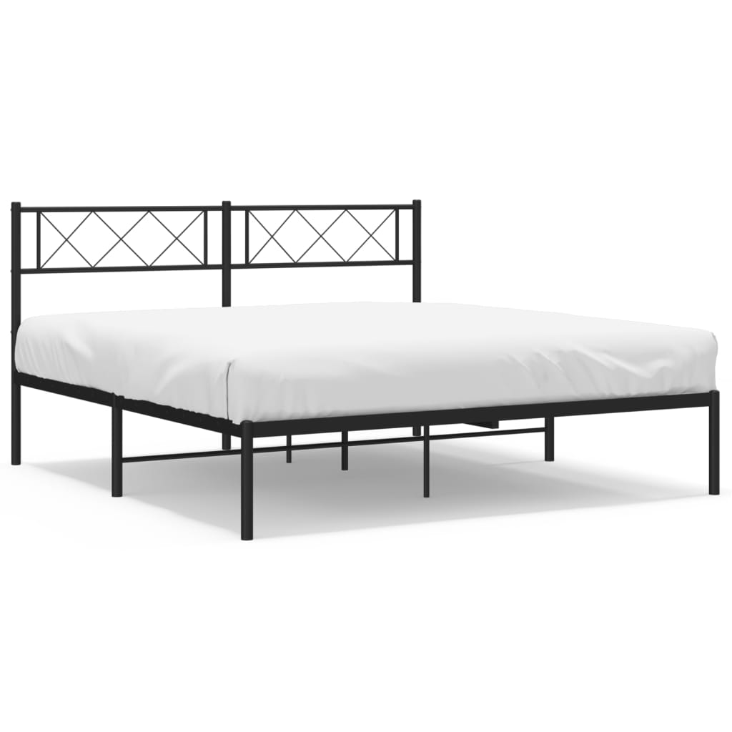 Metal Bed Frame without Mattress with Headboard Black 140x190cm