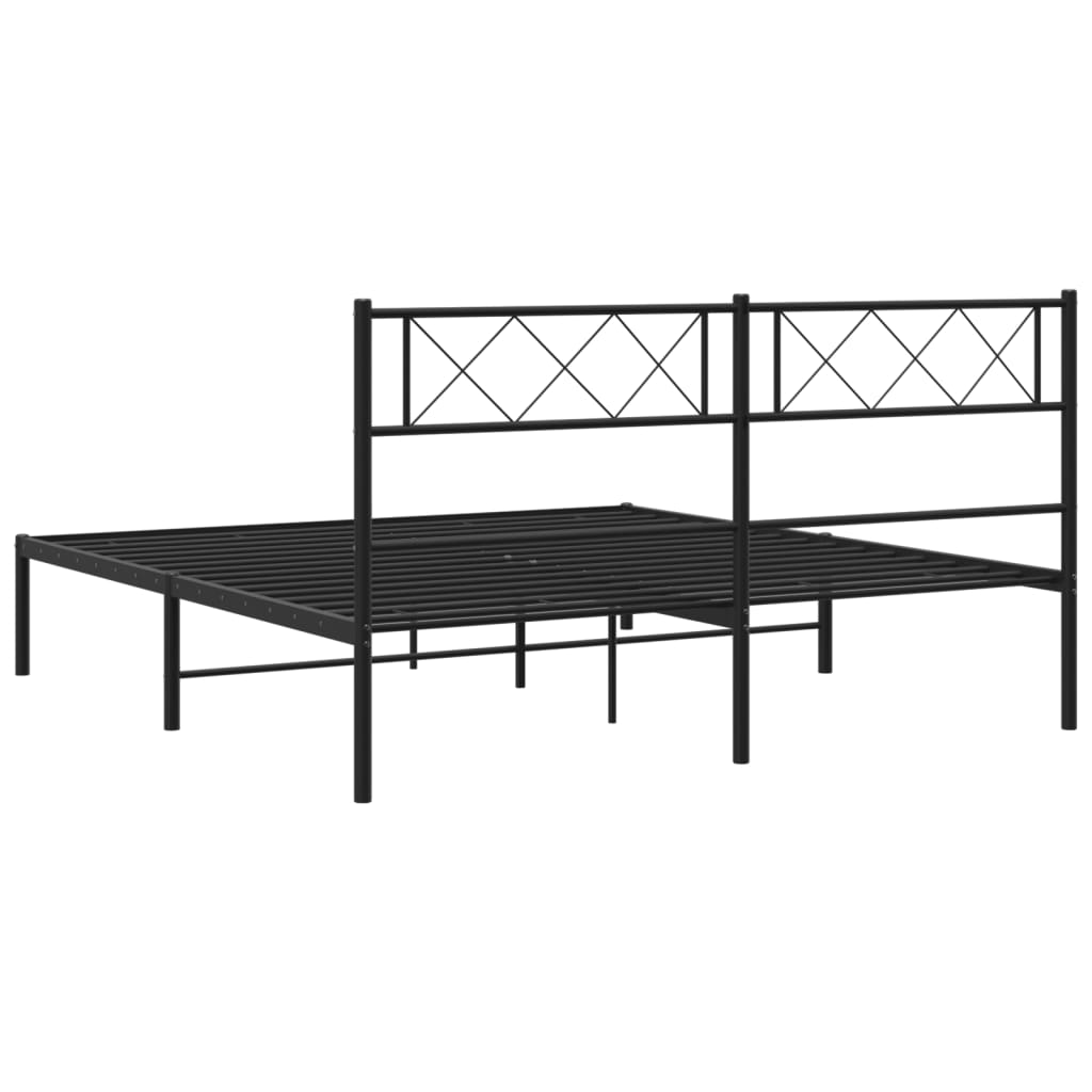 Metal Bed Frame without Mattress with Headboard Black 140x190cm