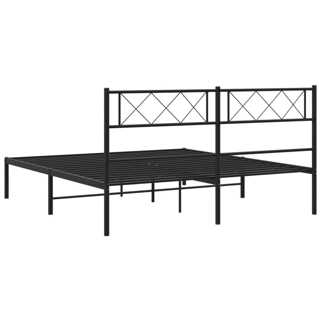 Metal Bed Frame without Mattress with Headboard Black 160x200cm