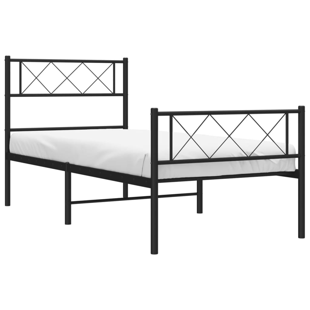Metal Bed Frame without Mattress with Footboard Black 90x190cm