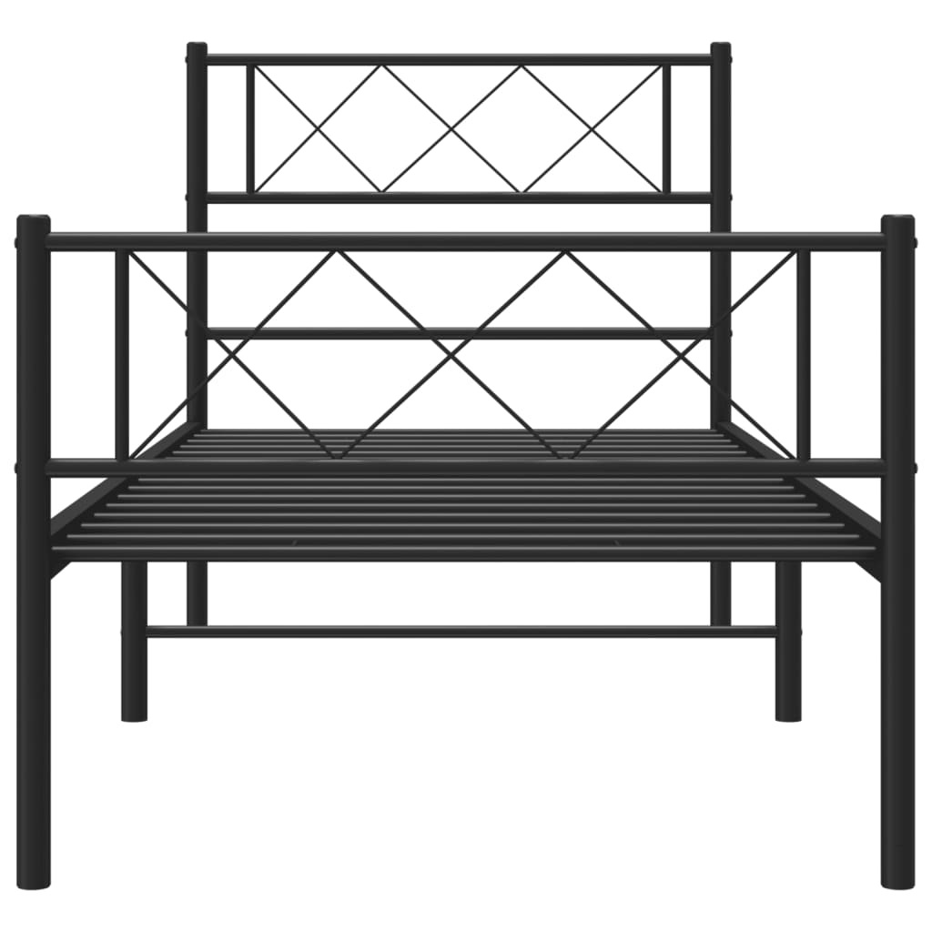 Metal Bed Frame without Mattress with Footboard Black 90x190cm