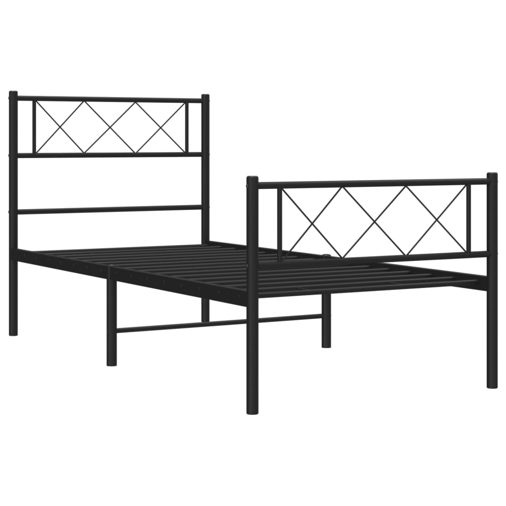 Metal Bed Frame without Mattress with Footboard Black 90x190cm