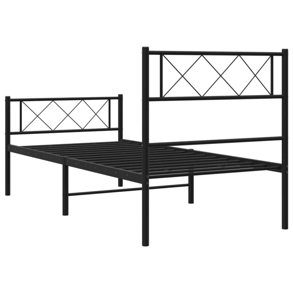 Metal Bed Frame without Mattress with Footboard Black 107x203cm