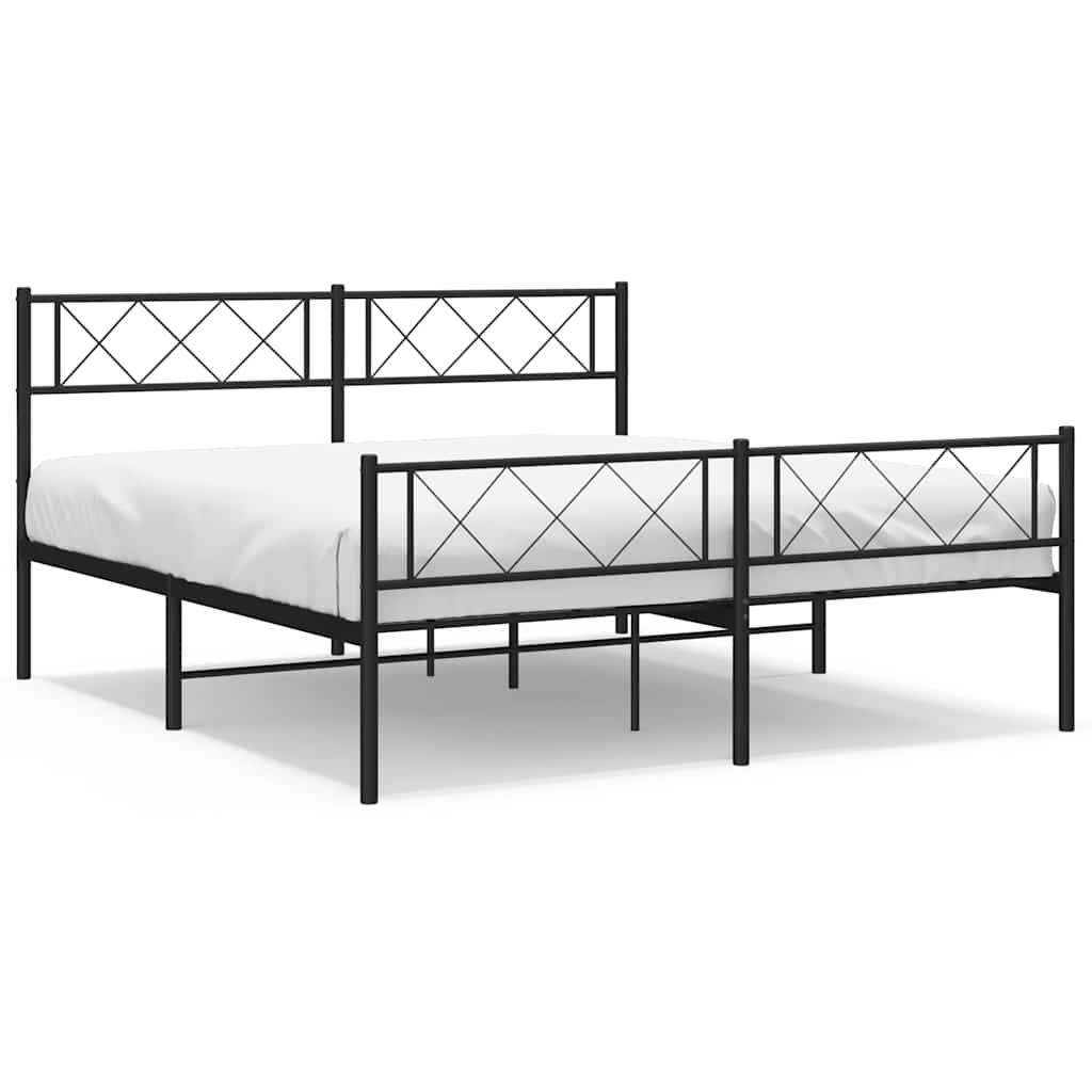 Metal Bed Frame without Mattress with Footboard Black 135x190cm