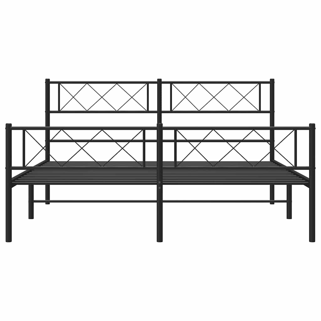 Metal Bed Frame without Mattress with Footboard Black 135x190cm