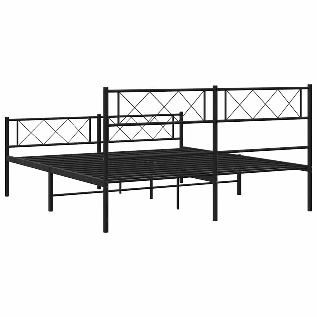 Metal Bed Frame without Mattress with Footboard Black 135x190cm