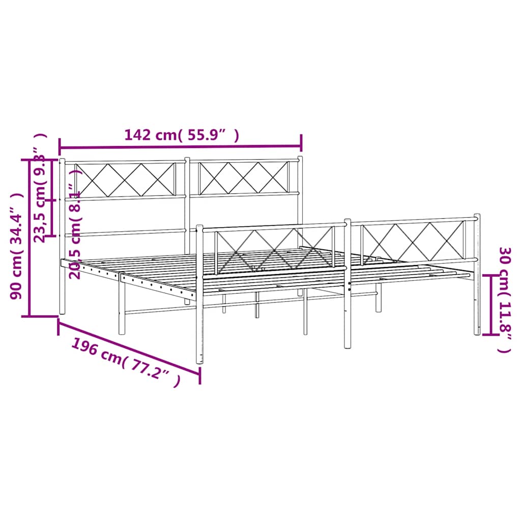 Metal Bed Frame without Mattress with Footboard Black 135x190cm