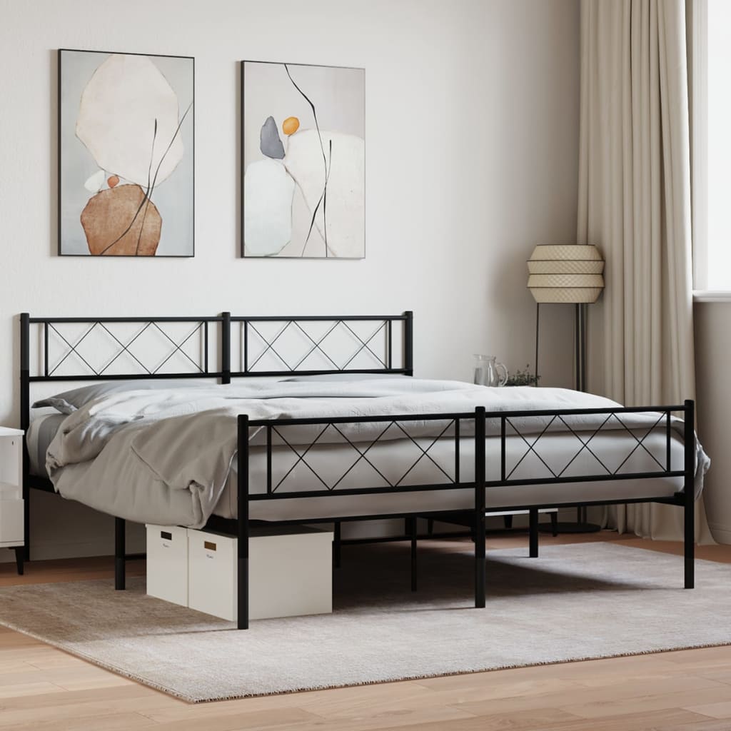 Metal Bed Frame without Mattress with Footboard Black 160x200cm