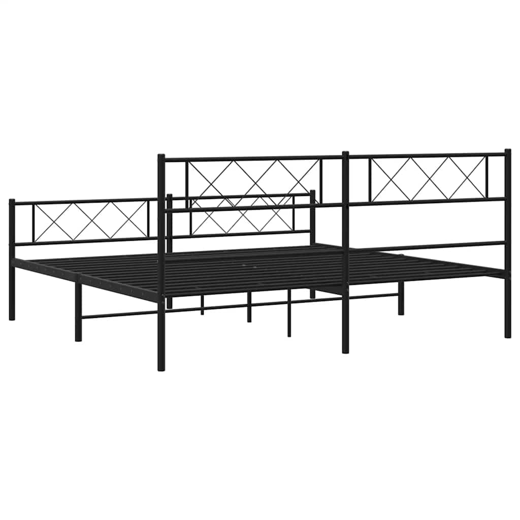 Metal Bed Frame without Mattress with Footboard Black 183x213cm