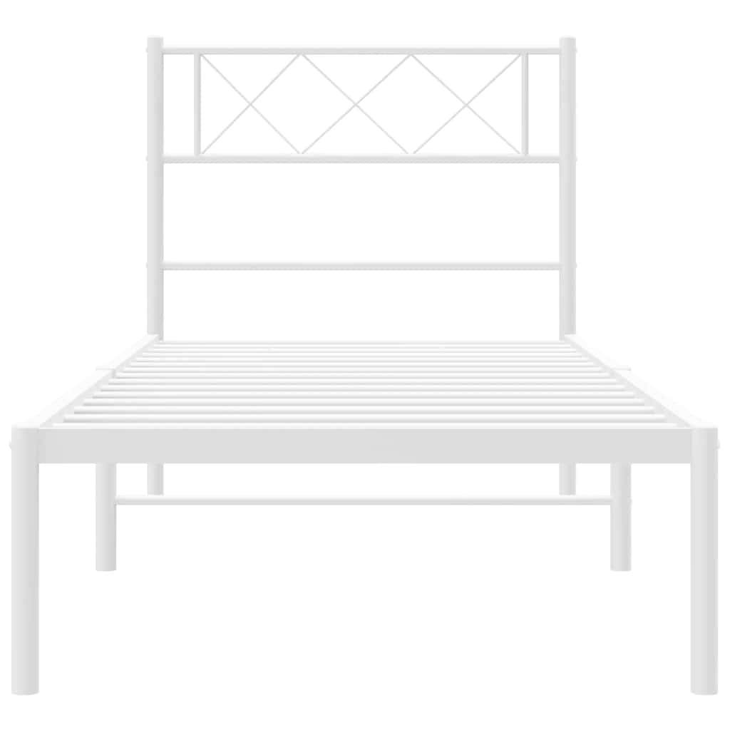 Metal Bed Frame without Mattress with Headboard White 100x200cm