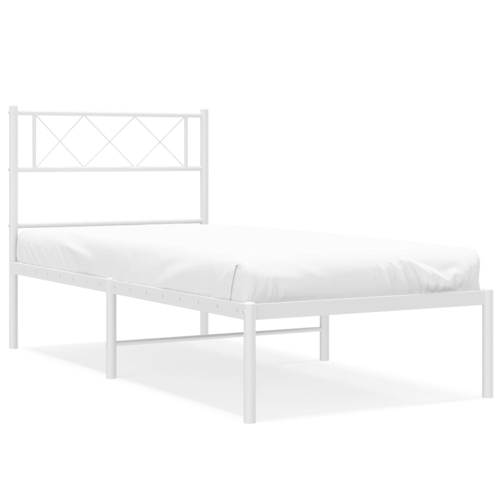 Metal Bed Frame without Mattress with Headboard White 107x203cm
