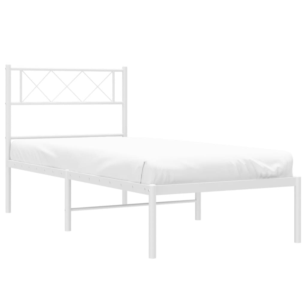 Metal Bed Frame without Mattress with Headboard White 107x203cm