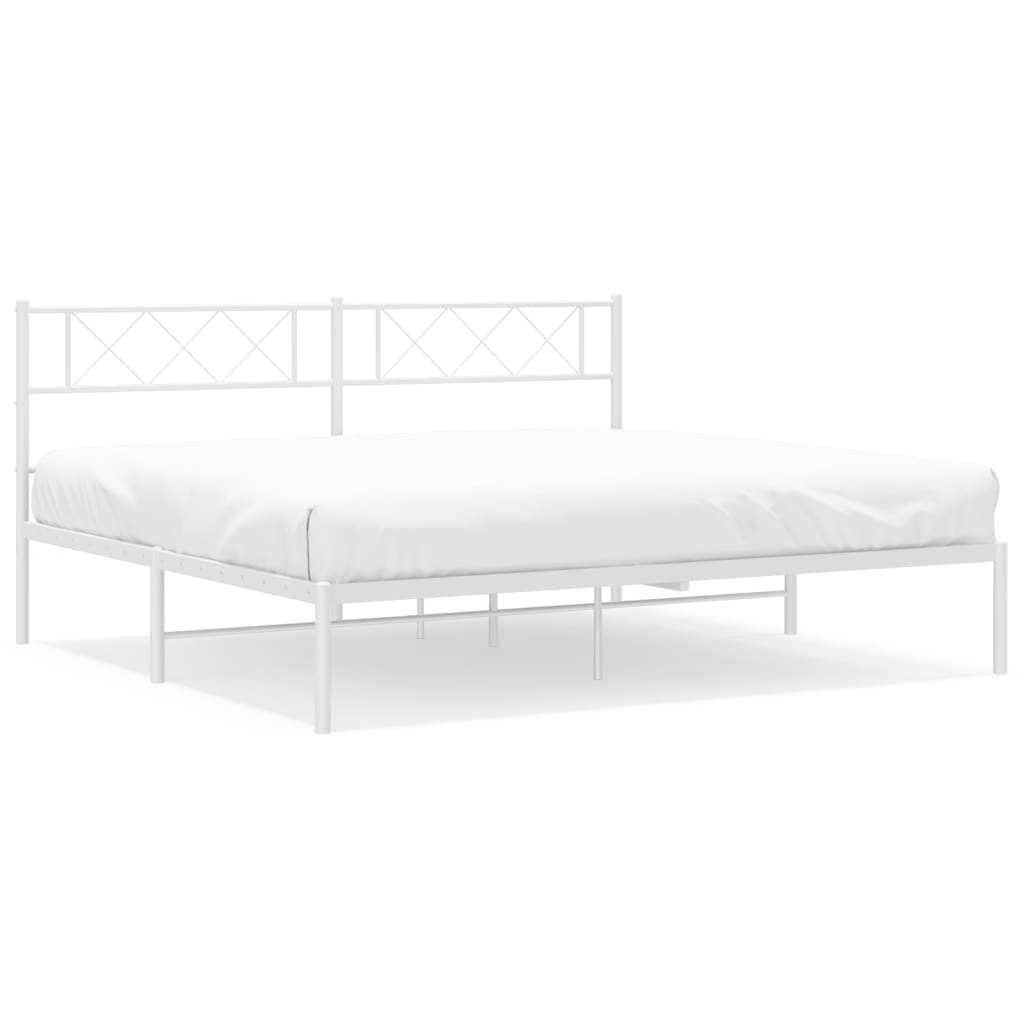 Metal Bed Frame without Mattress with Headboard White 180x200cm
