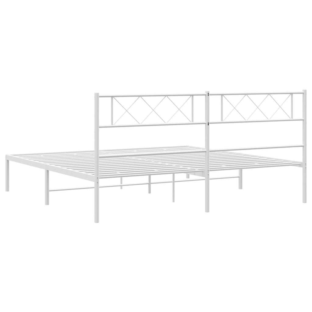 Metal Bed Frame without Mattress with Headboard White 180x200cm