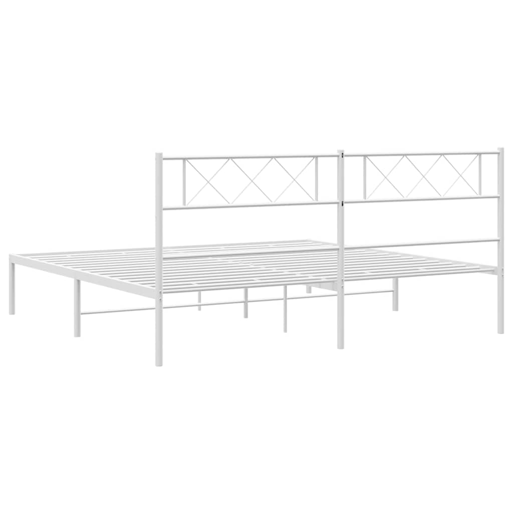 Metal Bed Frame without Mattress with Headboard White 193x203cm