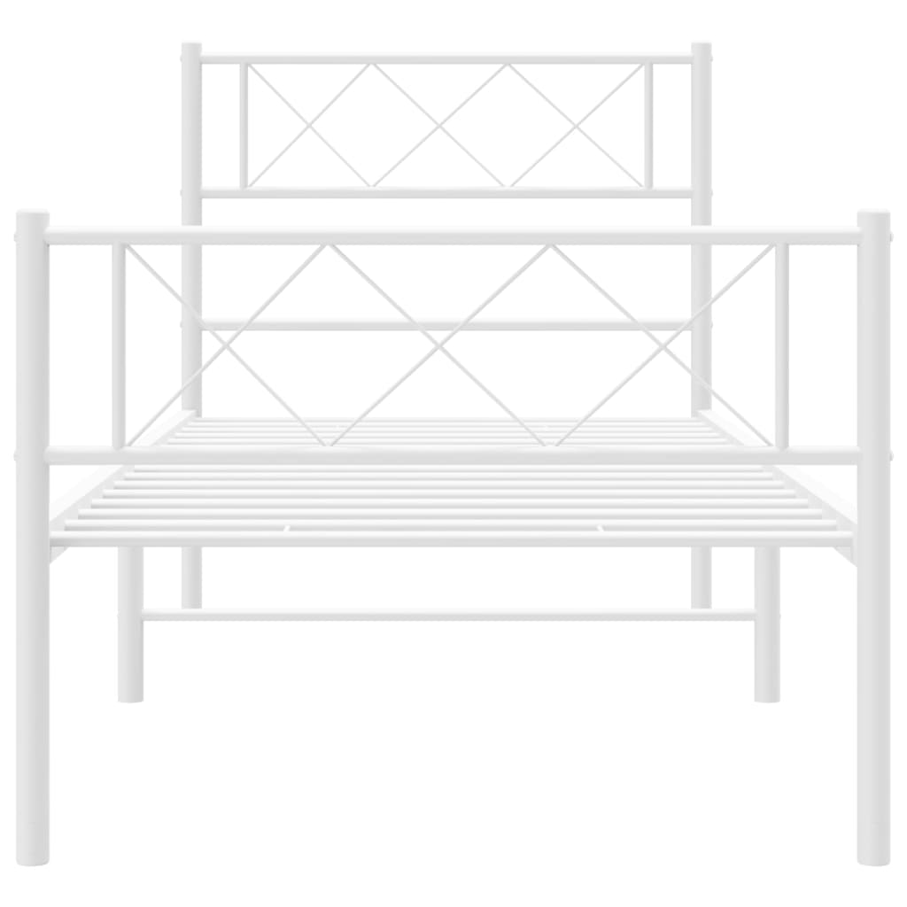 Metal Bed Frame without Mattress with Footboard White 107x203cm