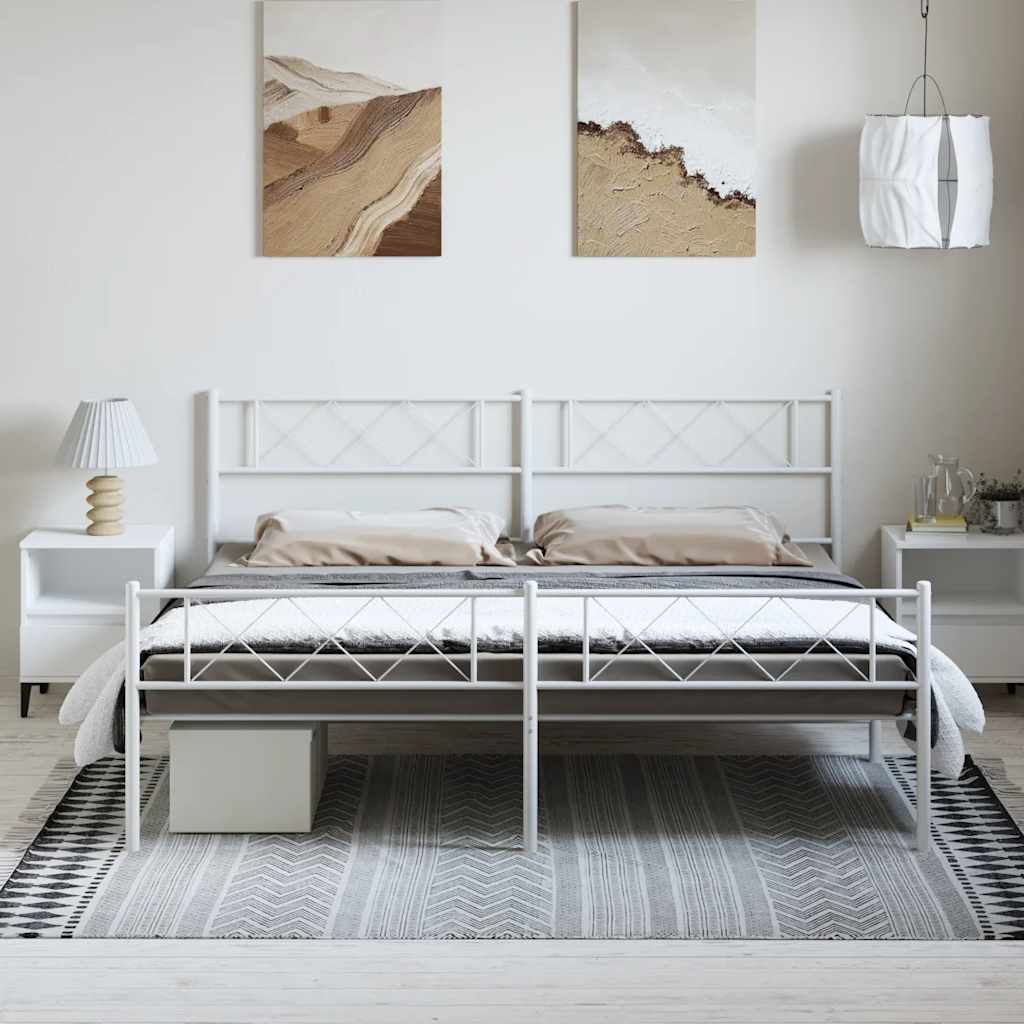 Metal Bed Frame without Mattress with Footboard White 183x213cm