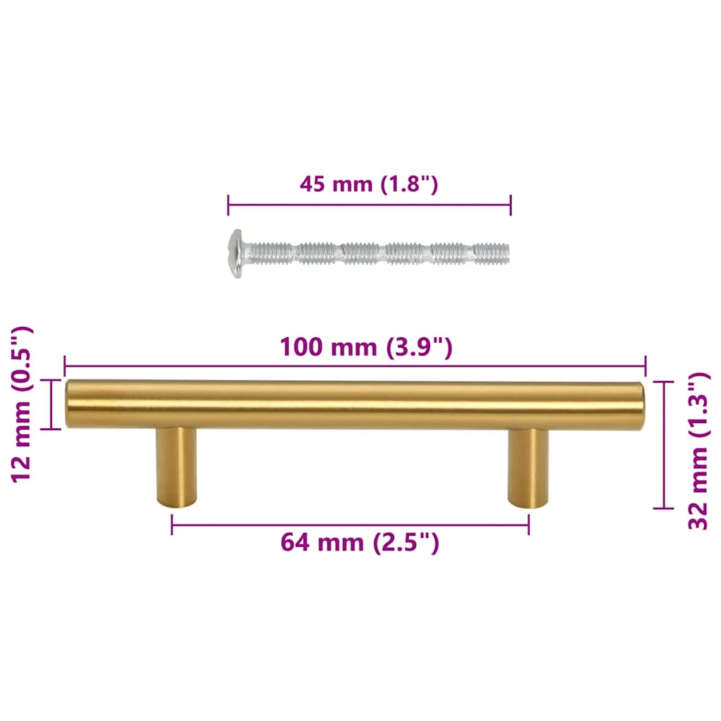 Cabinet Handles 10 pcs Gold 64 mm Stainless Steel