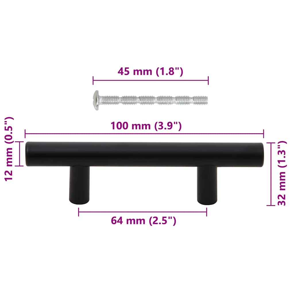 Cabinet Handles 10 pcs Black 64 mm Stainless Steel
