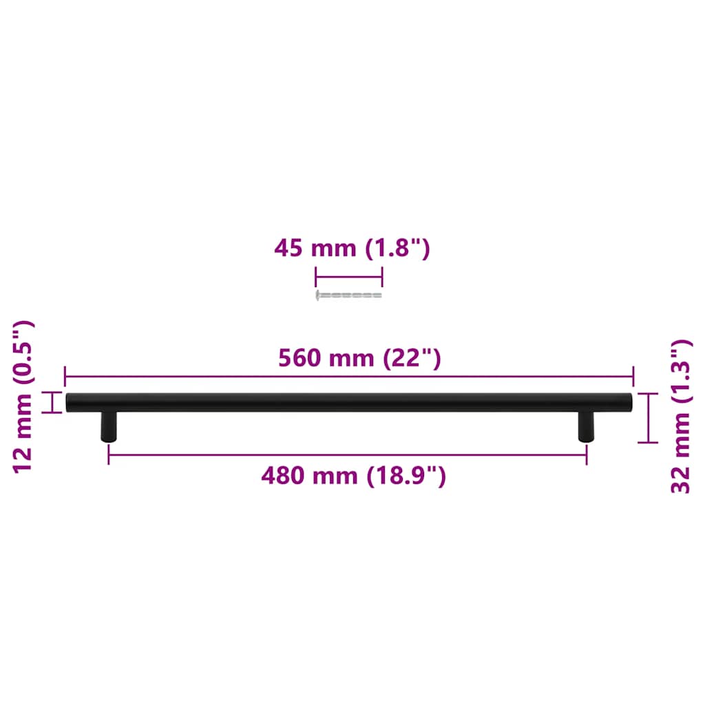 Cabinet Handles 5 pcs Black 480 mm Stainless Steel
