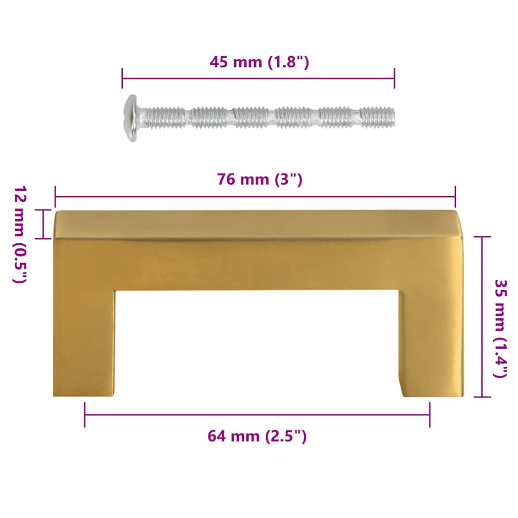 Cabinet Handles 10 pcs Gold 64 mm Stainless Steel