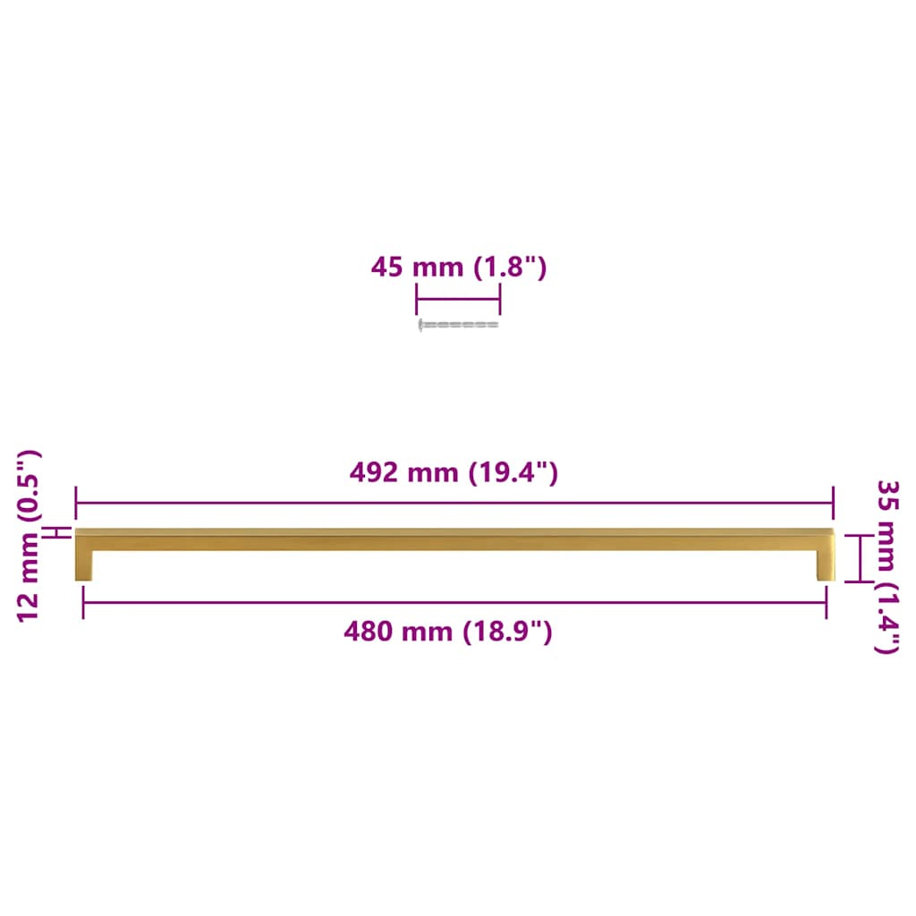 Cabinet Handles 5 pcs Gold 480 mm Stainless Steel