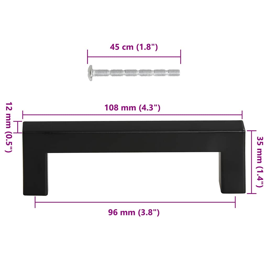 Cabinet Handles 10 pcs Black 96 mm Stainless Steel