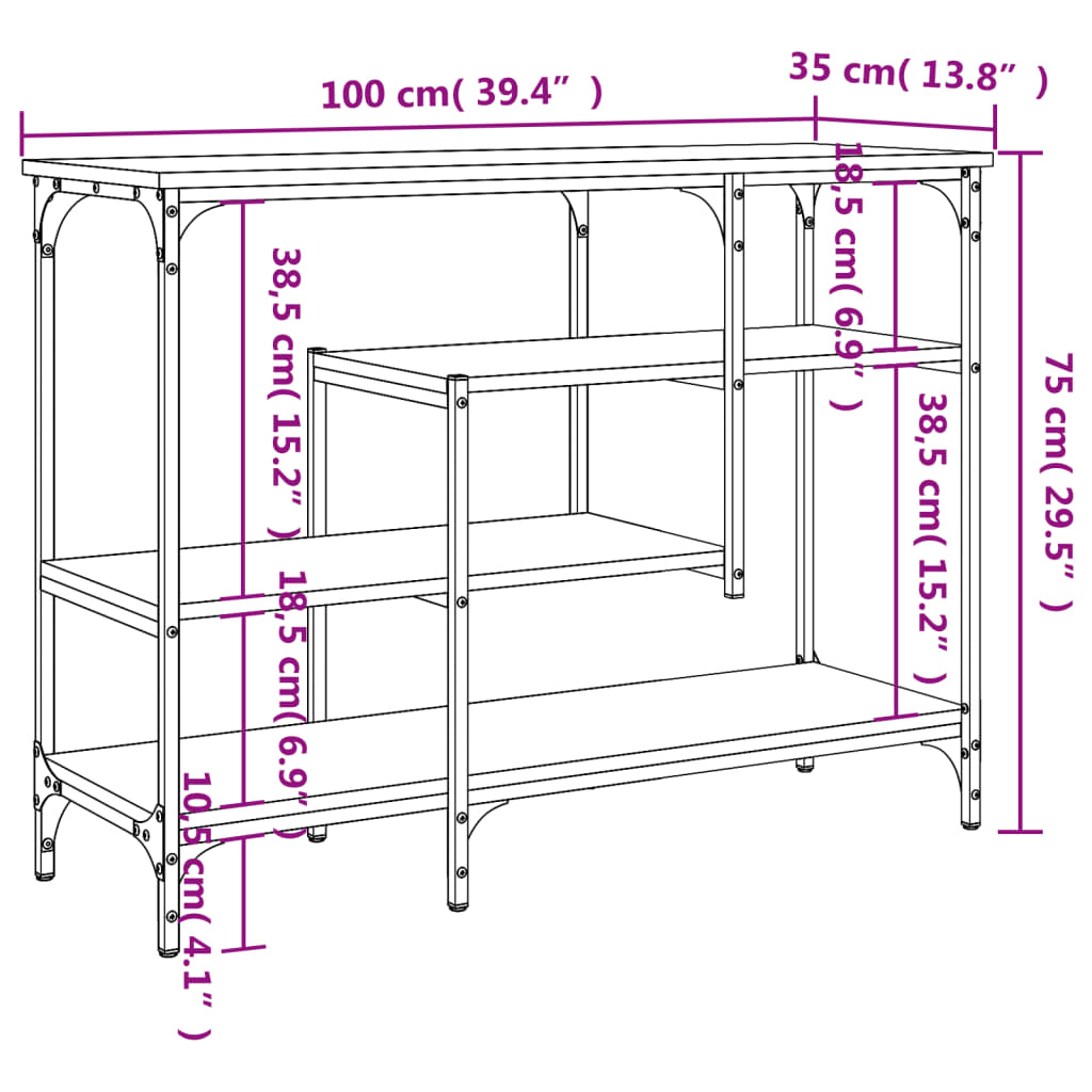 Console Table with Shelves Smoked Oak 100x35x75 cm