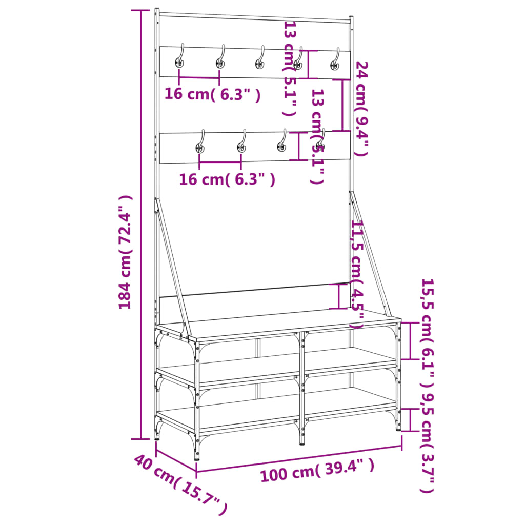 Clothes Rack with Shoe Storage Smoked Oak 100x40x184 cm