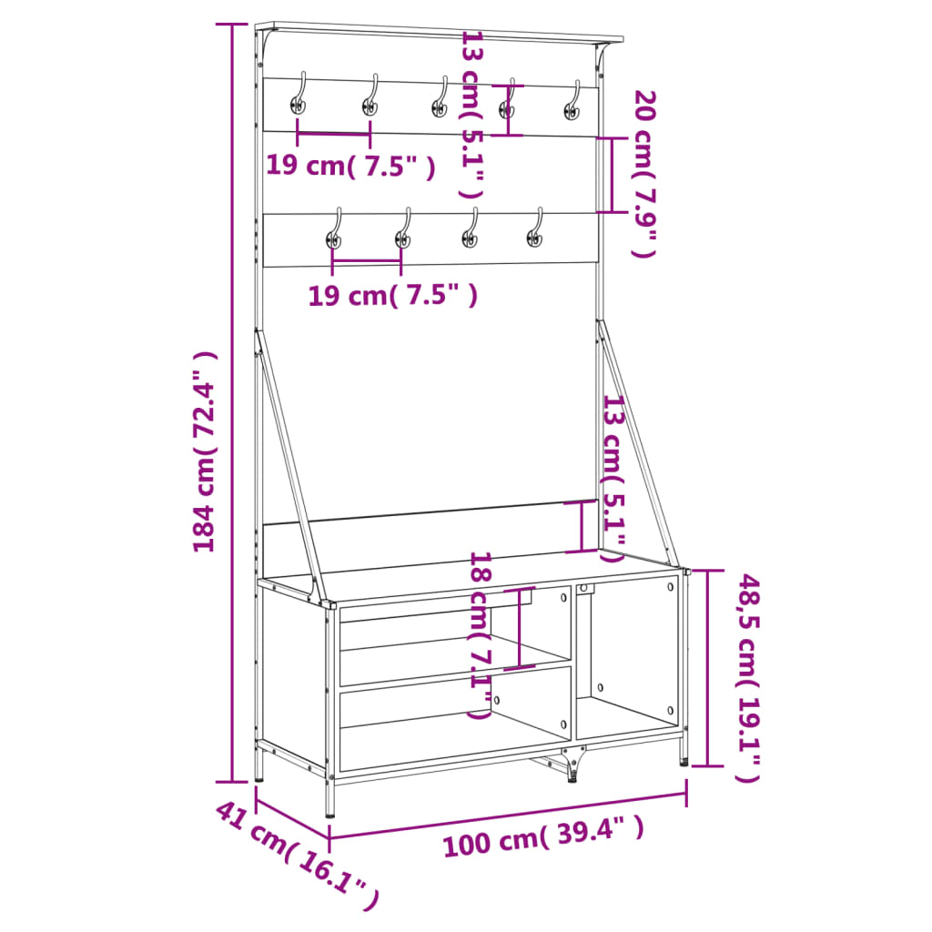 Clothes Rack with Shoe Storage Smoked Oak 100x41x184 cm